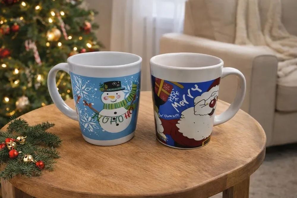 Christmas / Holiday Mugs ~ 14 fl. oz. Snowman Design Mug , And Santa Claus.